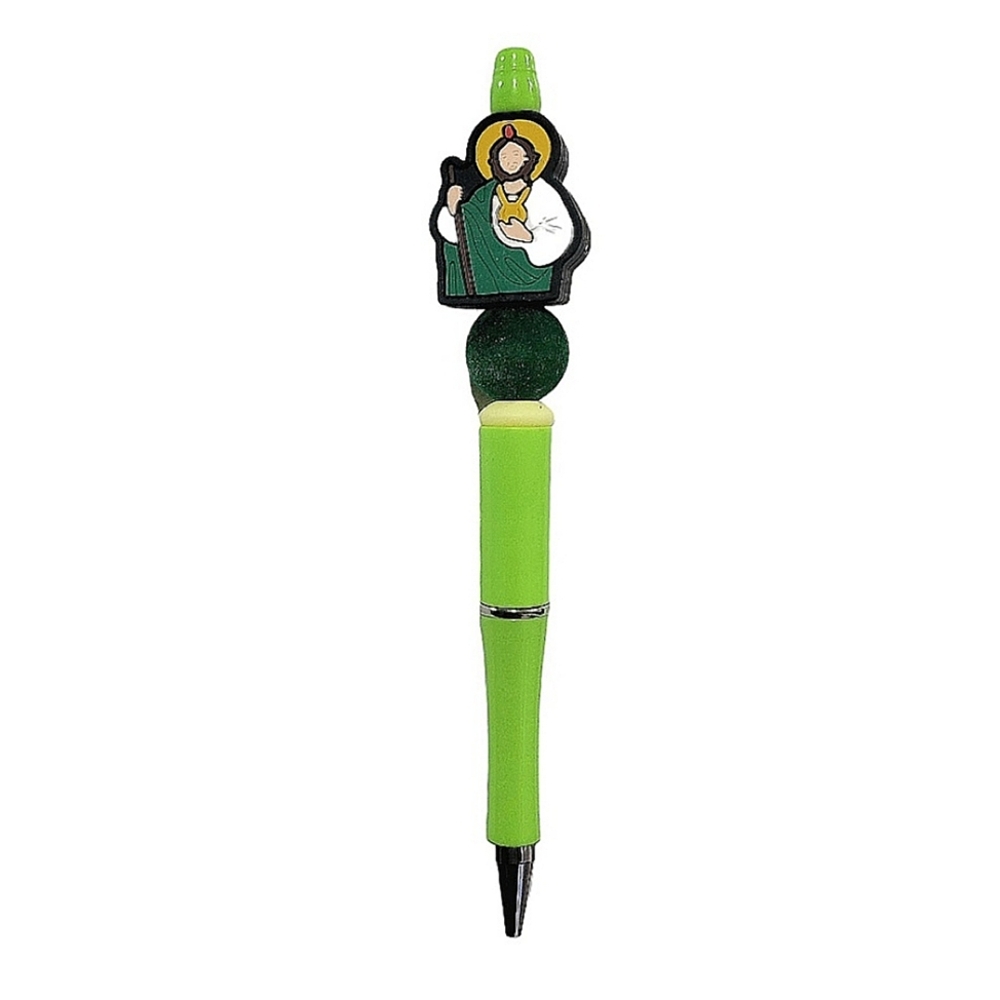 San Judas Tadeo Beaded Ballpoint Twist Pen Focal Bead Green